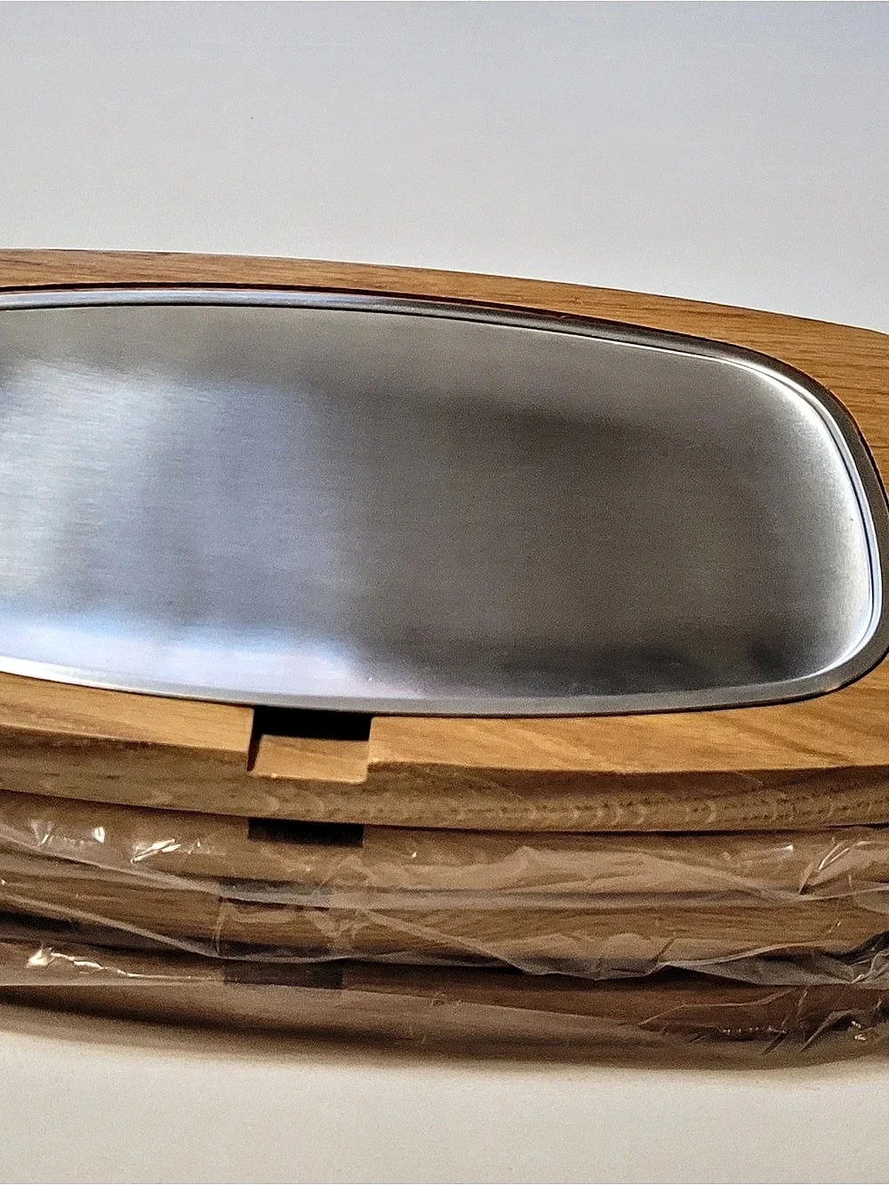 Wooden Serving Dish with Utensil in Brown & Silver NWT